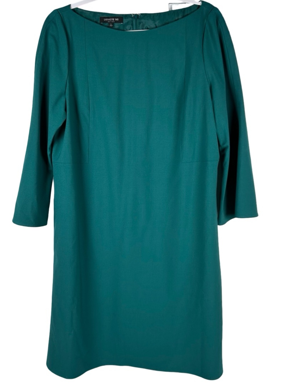 Lafayette 148 New York Teal Green Blue Boat Neck 3/4 Sleeve Dress Size Large